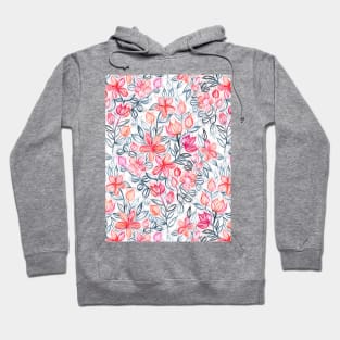 Coral and Grey Candy Striped Crayon Floral Hoodie